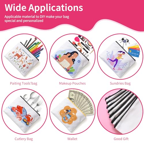 50Pcs Sublimation Canvas Makeup Bags - 7.87 x 5.7 Inch White Cosmetic Organizer Set with Zipper & Gift Box