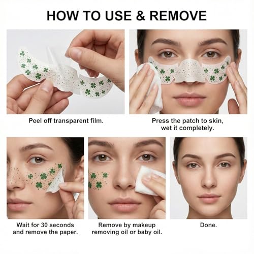 Threetols 6pcs St. Patrick's Day Face Sticker, Green Lucky Shamrock Clover Star Temporary Tattoos Saint Patrick's Day Clover Makeup Art Irish Holiday Decorations Gift for Women Men