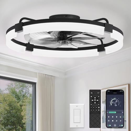 LEDIARY 24-Inch Low Profile Ceiling Fan with Lights - Black, Remote & App Control Variation 1