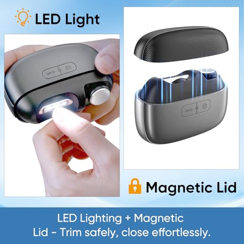 Electric Nail Clipper, 3-in-1 Automatic Nail Trimmer with Polishing & Clipping Storage, USB Rechargeable Nail Cutter with LED Light & 2 Speed Modes for Home & Travel Use