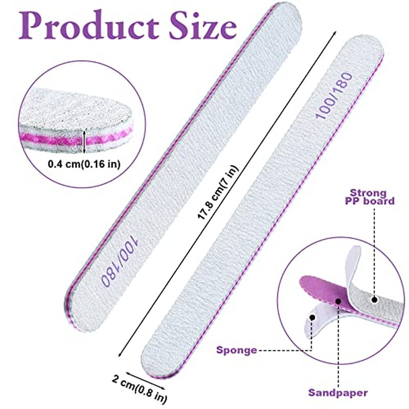 200 Pcs Nail Files 100/180 Grit Double Sides Emery Boards Reusable Nail Files for Acrylic Fingernails Professional Manicure Tools for Natural Acrylic Fingernail Home and Salon Supplies