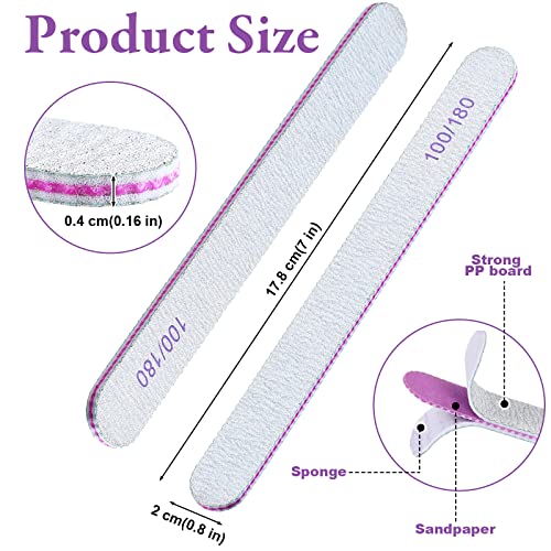 100/180 Grit Nail Files Bulk 200 Pcs Emery Boards for Acrylic Nails - Double Sided