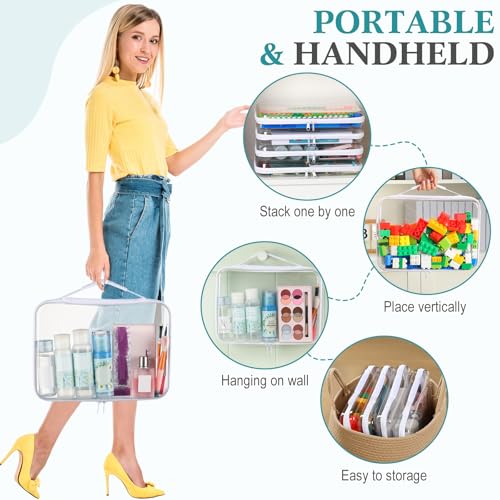 Clear Zipper Storage Cases Set of 4 - 12.6 x 9 x 2 Inches with Handles, White
