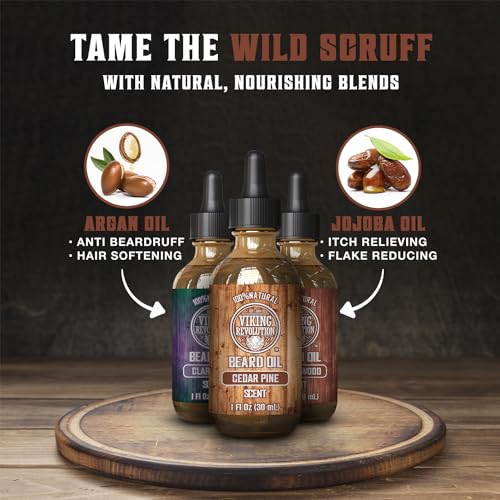 Beard Oil Set - 3 Pack with Sandalwood, Cedar & Pine, Clary Sage - 1 oz Each