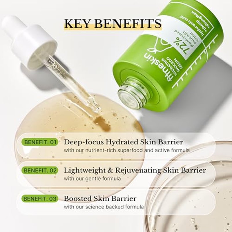 Hydrating Avocado Serum, 1 Fl Oz (30ml) Avocado Fruit Water + Vitamin B3 (Niacinamide) & Hyaluronic Acid ?Glow + Barrier Support, Fragrance-Free,Vegan, Dermatologist-Tested Korean Skincare.