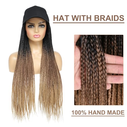 Yunkang 24 Inch Braided Hair Baseball Cap Wig with Adjustable Fit - Ombre Synthetic Box Braid Hat for Women, Daily & Outdoor Use