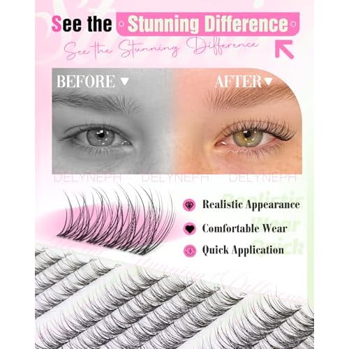 Natural Lash Clusters Kit 10-12-14mm Short Eyelash Clusters Kit Wispy Cluster Eyelash Extensions Clear Band Lash Extensions Kit C Curly Individual Lashes Clusters by Delyneph