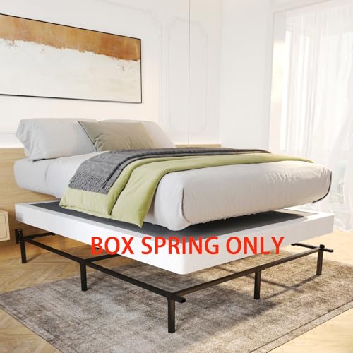 Queen Size 3 Inch Heavy Duty Metal Box Spring Bed Base with Fabric Cover - Sturdy Support