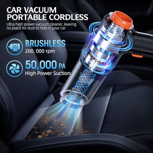 FAOGO Cordless Car Vacuum Cleaner 50,000Pa Powerful Suction Handheld with 2 Batteries, Black