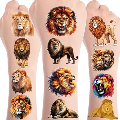 Lion Temporary Tattoos Stickers, Animal Tattoo Stickers for Kids, Birthday Party Favors Goodie Bag Fillers Supplies Decorations, Classroom School Prizes Rewards Gifts(8 Sheets)