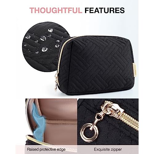 BAGSMART Small Makeup Bag, Travel Cosmetic Bag Make Up Pouch Small Travel Zipper Pouch,Water-resistant Toiletry Bag,Makeup Organizer Bag for Women, Black