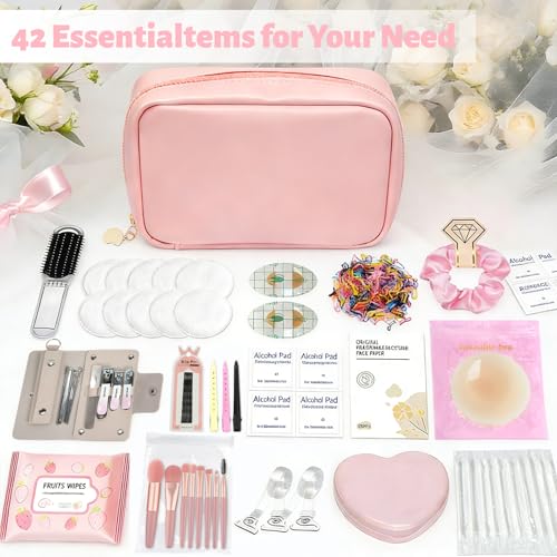 Women's Wedding Emergency Kit Pink with Makeup Bag - 42 Pc Bridal Survival Set