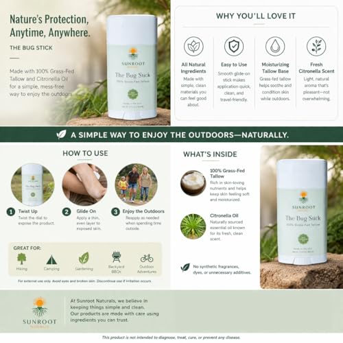 Natural Bug Balm Stick with Citronella & Peppermint Oil – 2.75 oz Outdoor Insect Repellent