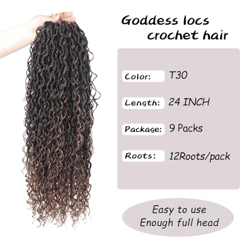 Vemet Goddess Locs Crochet Hair 24 Inch - 9 Packs, Boho Faux Locs, Natural Synthetic Fibers