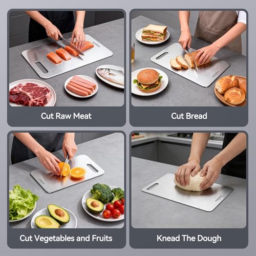 GoodArtificer Titanium Cutting Board Set of 3 - Double-Sided Non-Toxic Kitchen Boards, Silver, 16x10/13x8/10.5x6.5 inches