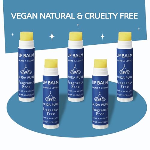 ALIDA PURE Fragrance-Free Vegan Lip Balm Set, Unscented, No Flavor, 5 Tubes