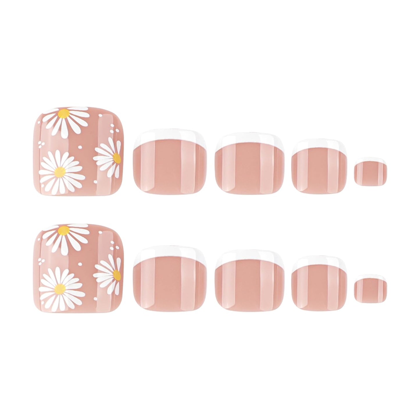 24Pcs White French Tip Press on Toenails Short Square Fake Toe Nails with Daisy Designs Spring Acrylic Nails Glue on Nails Summer Flower False Toenails Full Cover Stick on Nails for Women Nail Supply