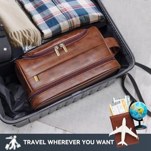 Toiletry Bag for Men, Large Leather Travel Pouch Bag with Hanging hook,Travel Essentials Dopp kit, Men's Shaving Grooming Kit,Gifts for Father, Dad, Boyfriend, Grandpa, Shaving Kit