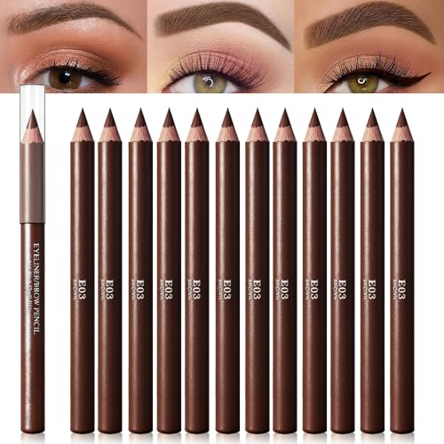 12Pcs Light Brown Eyebrow Pencils for Women, Wooden Hard-Core Eyebrow and Eyeliner Pencil, Long Lasting Waterproof and Sweat-Proof, Beginner Makeup Brow Pencil (Light Brown)