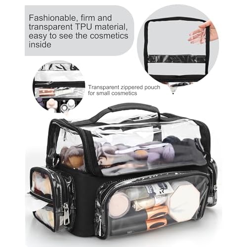 Makeup Brush Case With 4 Mini Bags, Extra Large Makeup Brush Bag XL Professional Makeup Artist Must Haves Travel Case with Stand Up Brush Slots Cosmetic Organizer Bag,with Adjustable Strap