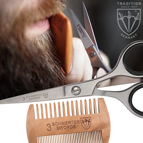 Drei Schwerter 3 Swords Germany Beard, Mustache Scissors With Comb – Stainless Steel, Black Case