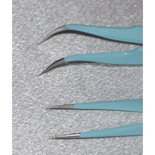 Eyelash Extension 1 Set of Blue ESD Straight & Curved Tweezers