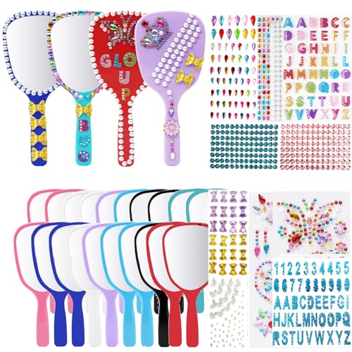Kids Travel Handheld Mirror Set with Gem Rhinestone Stickers - Bright Color, 24 Pack