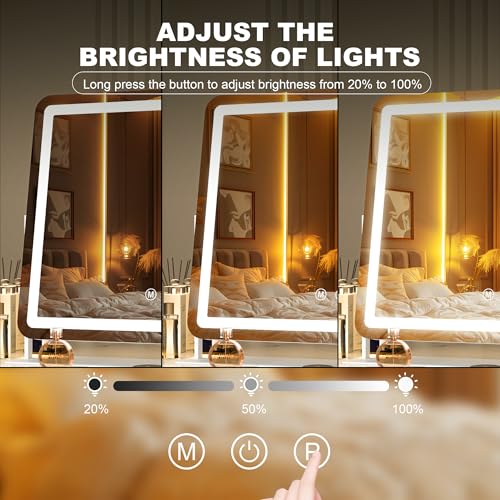 Hasipu Vanity Mirror with Lights, 14" x 11" LED Makeup Mirror, Light up Mirror with 10X Magnification, Smart Touch 3 Colors Dimmable (White)