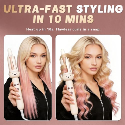 Automatic Curling Iron 28mm Tourmaline Ceramic for Beach Waves, Anti-Tangle & Scald Protection