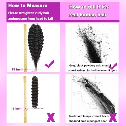 18 Inch Human Hair Crochet Extensions for Black Women, Deep Wave, 60g, 50 Strands