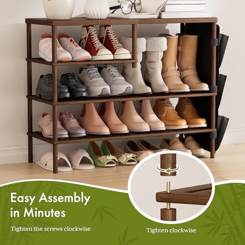 Walnut Brown Bamboo Shoe Rack 4 Tiers - Freestanding Shoe Organizer for 20-24 Pairs