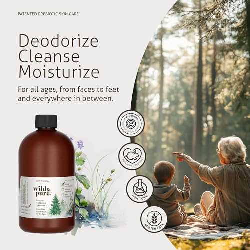 Wild & Pure EWG Verified Natural Body Wash Refill 18oz Pack of 2 – Refillable, Plant-Based Skincare for Face & Body