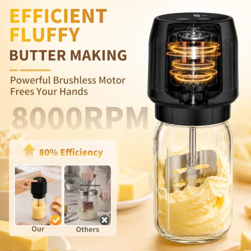 Electric Butter Churn 32oz Cordless High-Speed Maker 8000RPM - 5-10 Min
