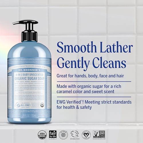 Unscented Organic Sugar Soap for Baby Bath & Skin - 24 oz - Dr. Bronner's Variation