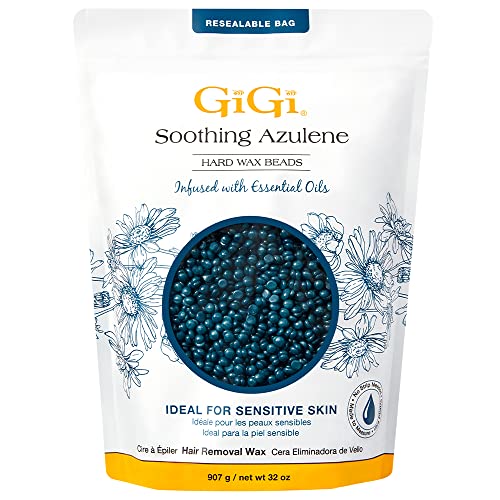 GiGi Azulene Hard Wax Beads 32 oz for Sensitive Skin, No Strips, Gentle Hair Removal