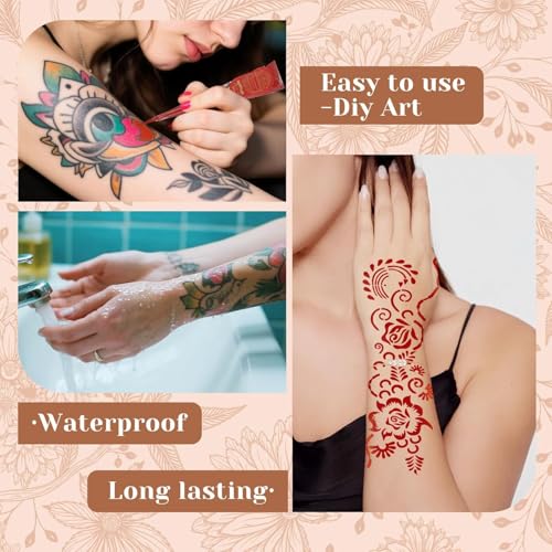 Temporary Body Art Tattoo Kit Multi-Color Style E with Reusable Stencils