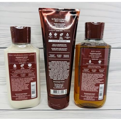 Bath & Body Works Body Chocolate Amber Gel Wash, Body Lotion and Ultimate Hydration Body Cream 3 Piece Set