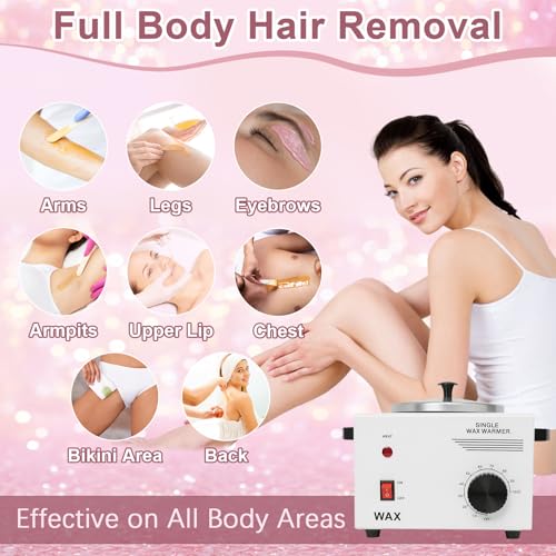 Podoy 0.5L Wax Warmer for Hair Removal with 200 Sticks - Portable & Adjustable Temperature, White