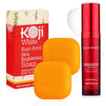 Koji White Kojic Acid Soap & Face Serum Bundle | Glycerin Soap Bar with Vitamin C, Tea Tree & Coconut Oil + 2% Kojic Dipalmitate Serum with 3% Tranexamic Acid, Niacinamide - Vegan, for Radiant Skin