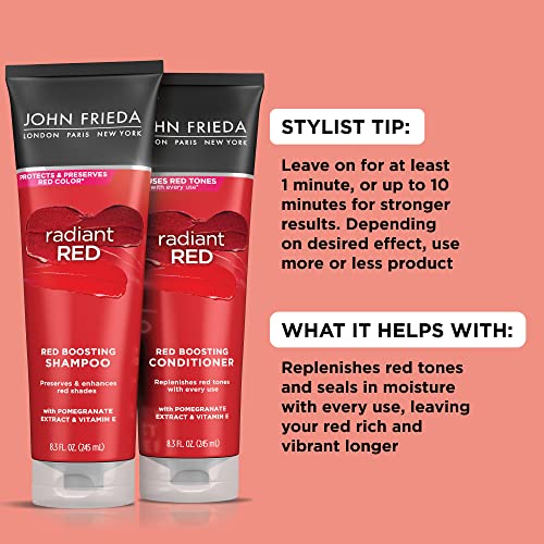 John Frieda Radiant Red, Boosting Shampoo, Enhances and Protects Red Tones with Pomegranate Extract and Vitamin E for Natural or Color-Treated Red Hair, 8.3 Oz (Pack of 2)