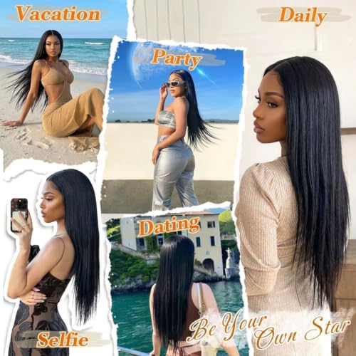 Black 24 Inch Wear and Go Glueless Straight Human Hair Lace Front Wig 6x4
