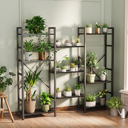 SUPERJARE Black 4-Tier Triple Bookshelf with 11 Adjustable Shelves - Home & Office Storage