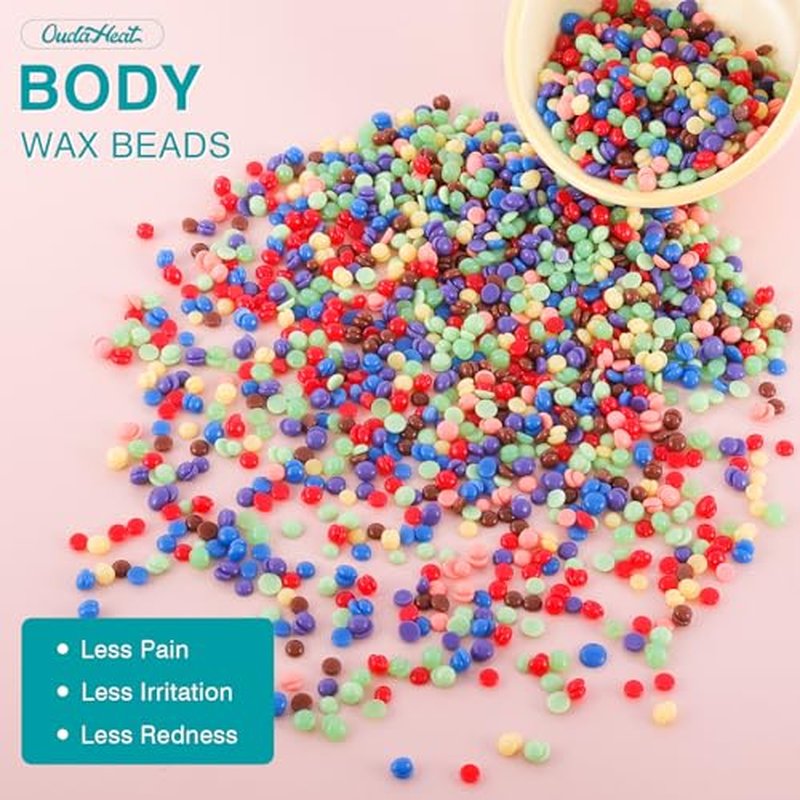 1lb Hard Wax Beads, Rosin-Free Hypoallergenic Brazilian Wax Bead, Professional Stripless Coarse Hair Removal Waxing Beans for Sensitive Skin, Body, Face, Bikini Area, Legs, 3 Silicone Sticks