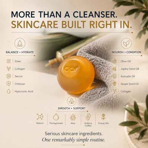 Cor Silver Soap 30g - Multi-Tasking Hydrating Facial Cleansing Bar with Hyaluronic Acid & Botanicals (1.06 Ounce, Pack of 1)