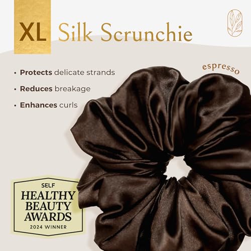 Oversized Mulberry Silk Scrunchies for Women - 1 Pack of 1 - Espresso