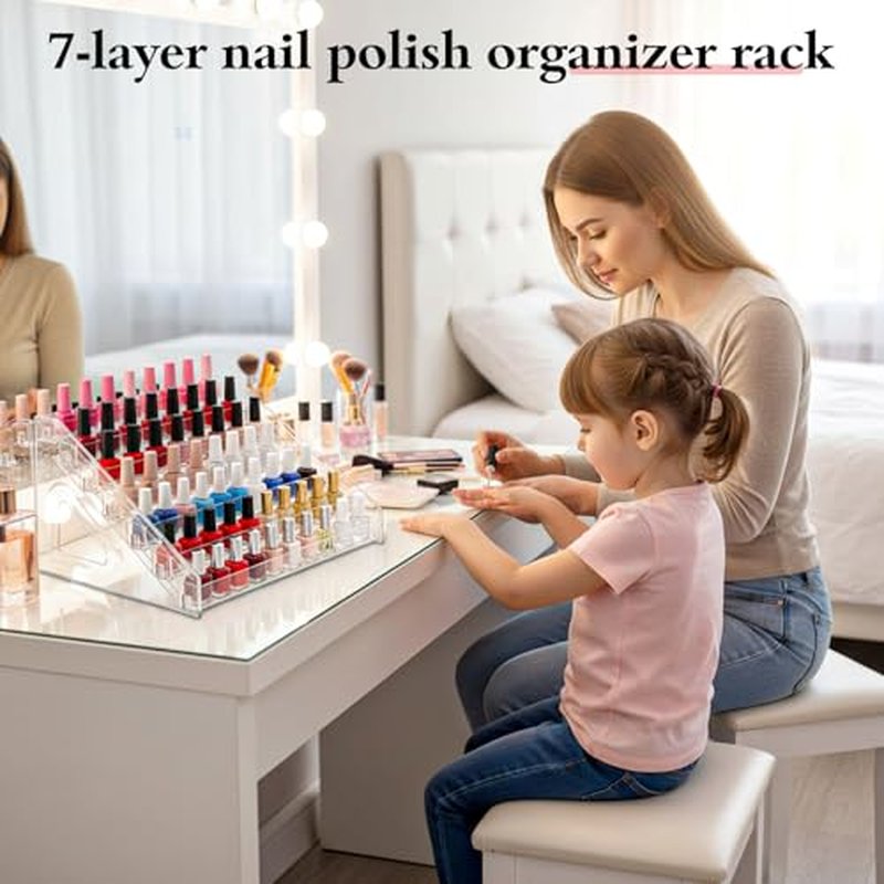 2 Pcs 7 Layers Nail Polish Organizer, Clear Plastic Sunglass Organizer Display Rack Large Essential Oil Storage Holder for Cosmetic, Eyeglasses, Perfume, Jewelry, Lipstick