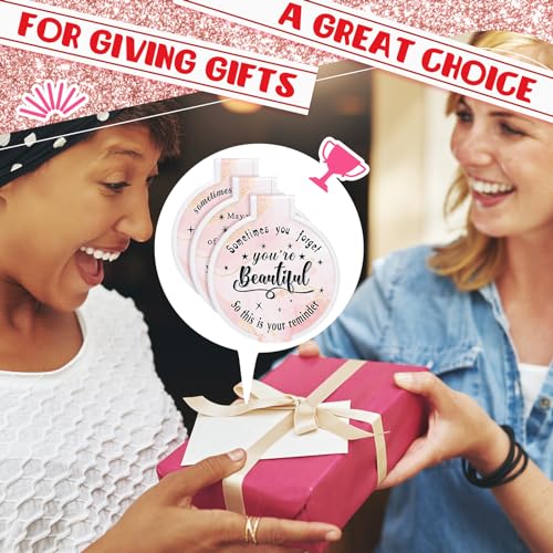 Wenqik 100 Pcs Light Pink Inspirational Mini Compact Mirrors for Purse Women Small Gifts Bulk, Round Makeup Folding Hand Mirrors, Client Guest Gifts Ideas, Women's Day Party Favors for Bridal Wedding