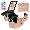 GALHUBIS Colorful Pink Makeup Train Case Organizer with Mirror & Pouch