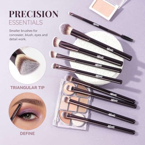 14-Piece Professional Makeup Brush Set with Travel Cosmetic Bag - Brown