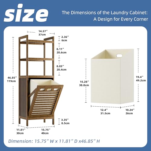 Bamboo Tilt Out Laundry Hamper Cabinet with Removable Basket - Walnut - Space Saving Bathroom Storage